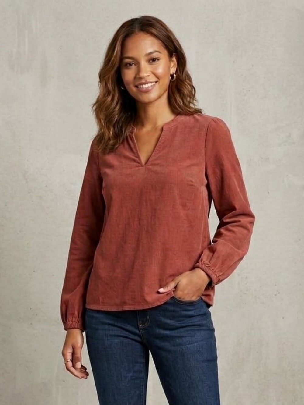 St. John's Bay V-neck corduroy tunic top-SM #084